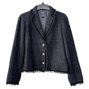 Jones New York Signature Petite Black‎ Dixie Tweed Blazer Metallic Preppy Jacket